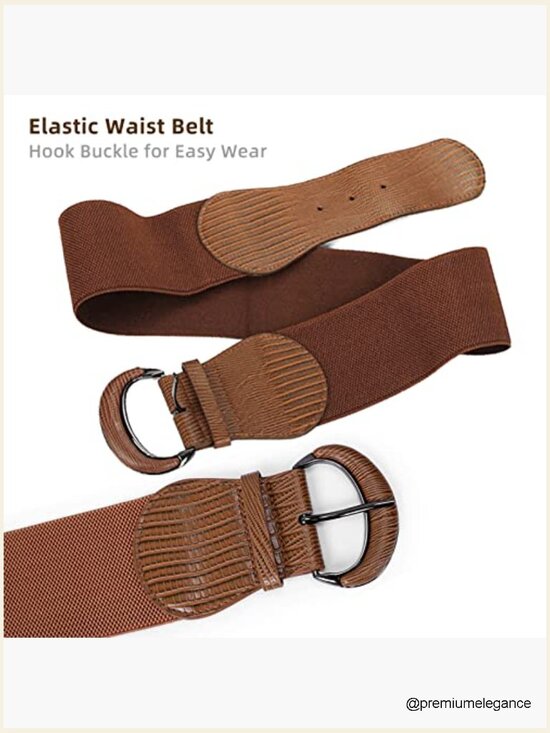 3-Piece Wide Elastic Dress Belts PU Leather Stretchy Vintage Waistband main image 4